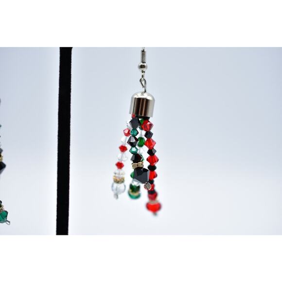 Vintage Crystal Beaded Earrings Christmas Holiday Shiny Dangle Red Green Bin7 - Picture 3 of 11